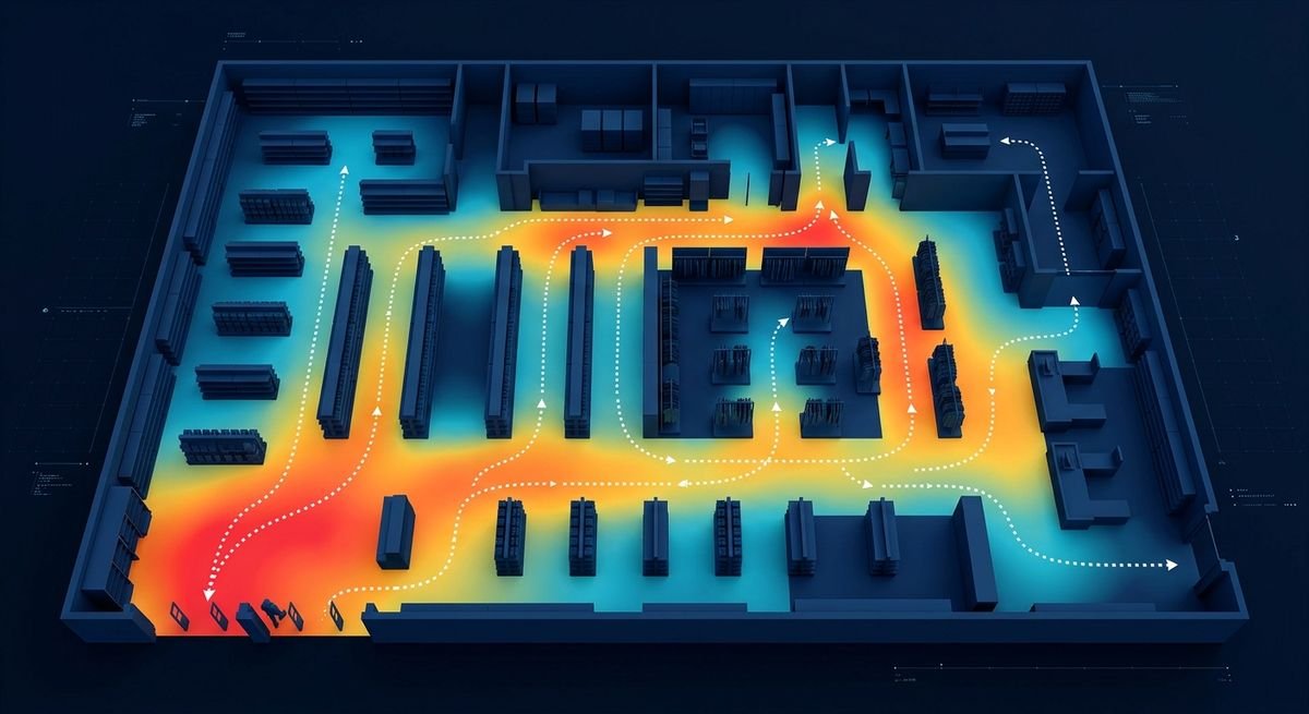 Mapa de calor 3D con IA mostrando las zonas de mayor tráfico en una tienda retail